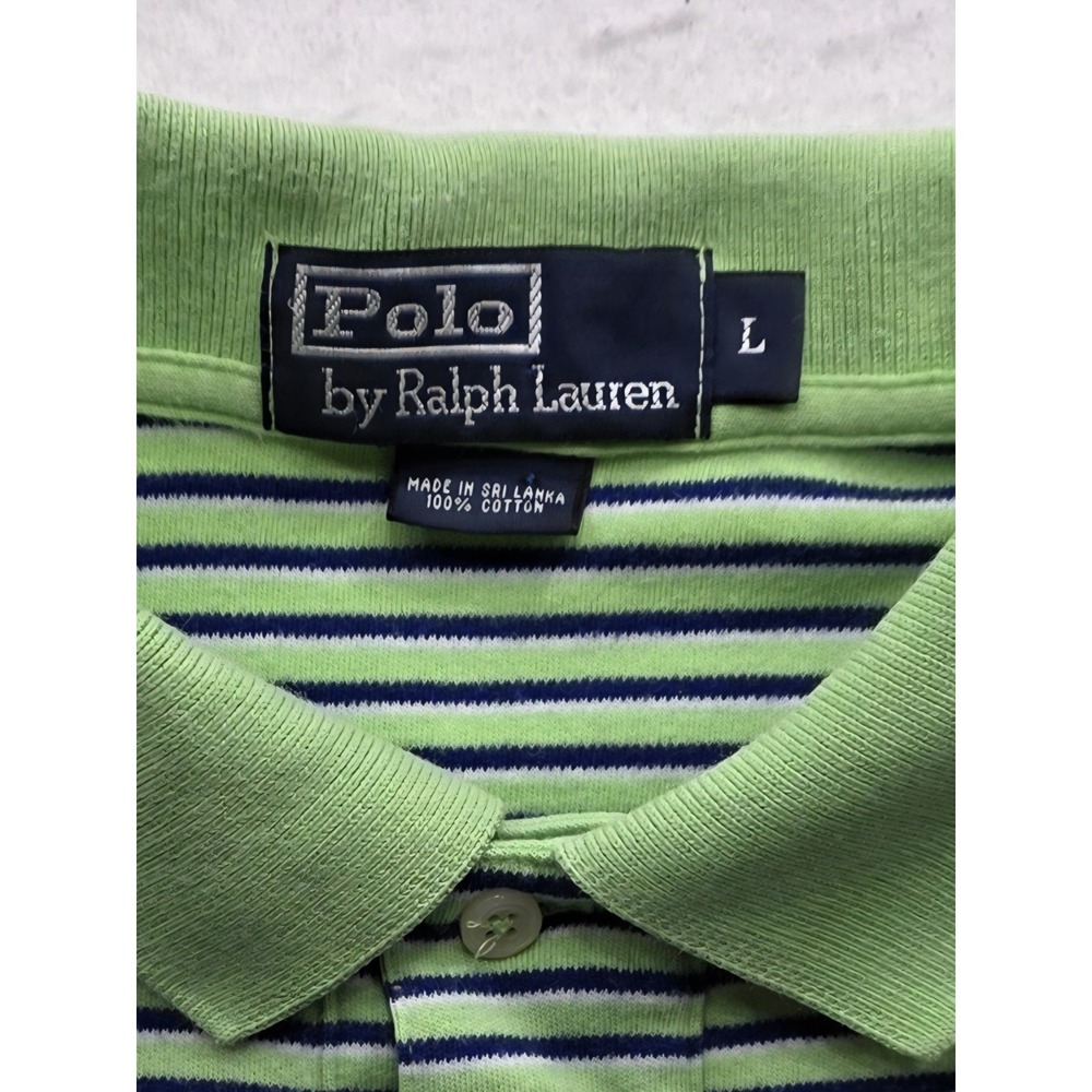 Polo Ralph Lauren Men's Green w Blue White Micro Stripes Polo Golf Shirt. Size L - Picture 7 of 8